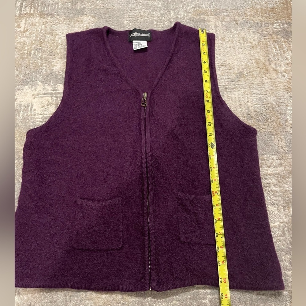 Vintage Sweater Vest Sz Large Jacket Boucle Purple Zip Front Pockets 100% Wool - Picture 7 of 8